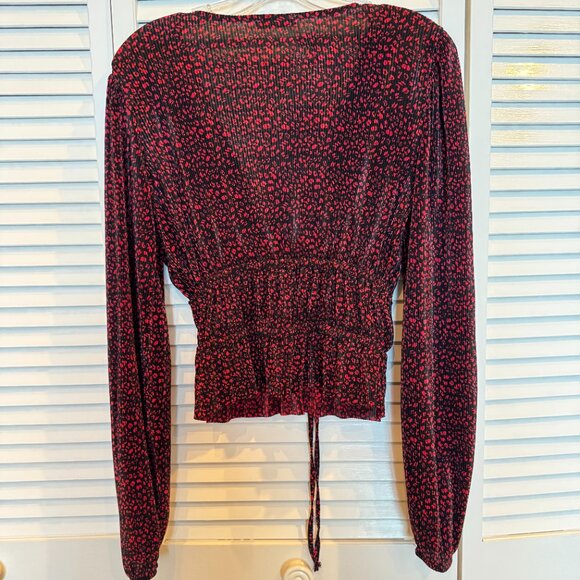 Zara Women's Pleated Tie Front V-Neck Blouse in Red Size Medium - Picture 2 of 3